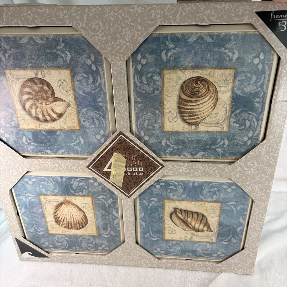 For Your Wall Art In A Box 4-Piece Coastal Seashell Framed Art Set Blue Beige